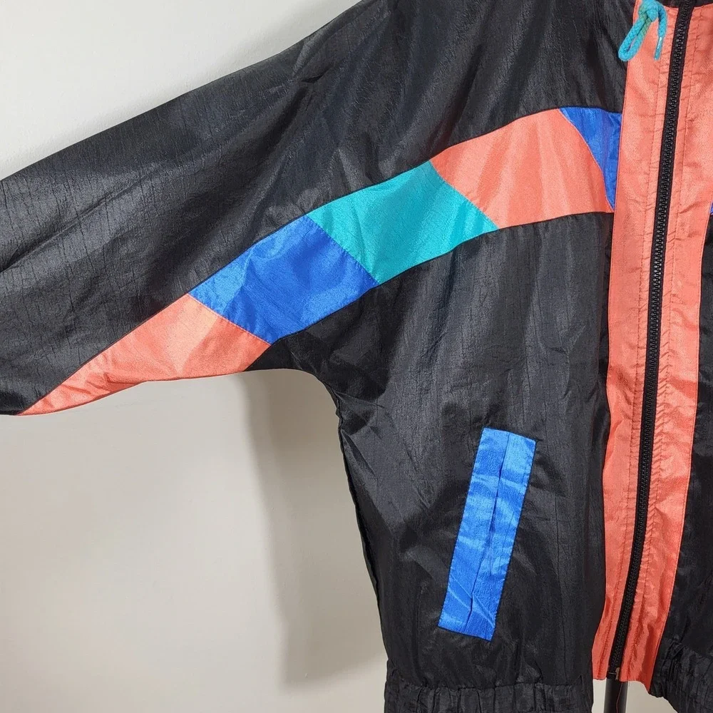 Westside Connection Vintage Colorblock Windbreaker Jacket Black Coral Blue Men M